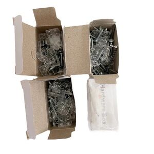 Small Hardware Boxes Bundle of 4 Metal Screws and Plastic Brackets